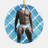 SlipperyJoe's gespierde man six-pack abs witte ond Keramisch Ornament (Voorkant)