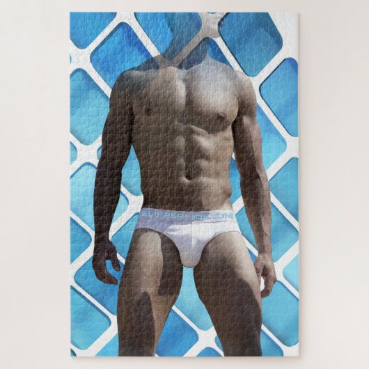SlipperyJoe's gespierde man six-pack abs witte ond Legpuzzel (Verticaal)