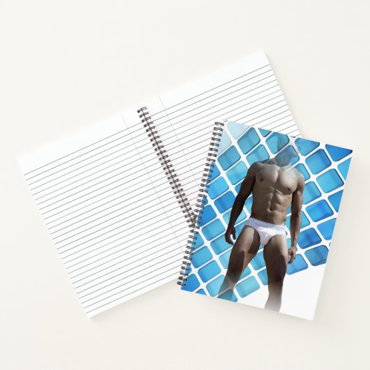 SlipperyJoe's gespierde man six-pack abs witte ond Notitieboek (Binnen)