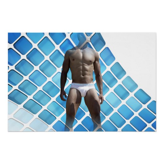 SlipperyJoe's gespierde man six-pack abs witte ond Perfect Poster (Voorkant)