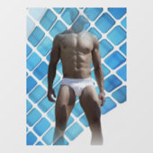 SlipperyJoe's gespierde man six-pack abs witte ond Raamsticker (Vel)