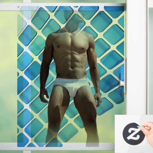 SlipperyJoe's gespierde man six-pack abs witte ond Raamsticker (Huis)