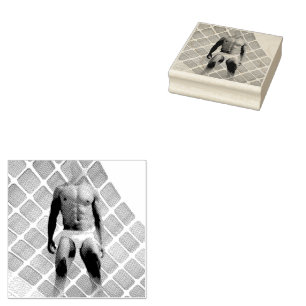 SlipperyJoe's gespierde man six-pack abs witte ond Rubberstempel