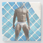 SlipperyJoe's gespierde man six-pack abs witte ond Stenen Onderzetter (Voorkant)