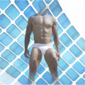SlipperyJoe's gespierde man six-pack abs witte ond Sticker (Voorkant)