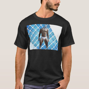 SlipperyJoe's gespierde man six-pack abs witte ond T-shirt