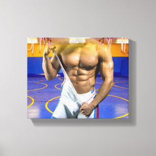 SlipperyJoe's gespierde man uitpuilende six-pack g Canvas Afdruk