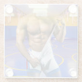 SlipperyJoe's gespierde man uitstulping six-pack s Glazen Onderzetter (Achterkant)