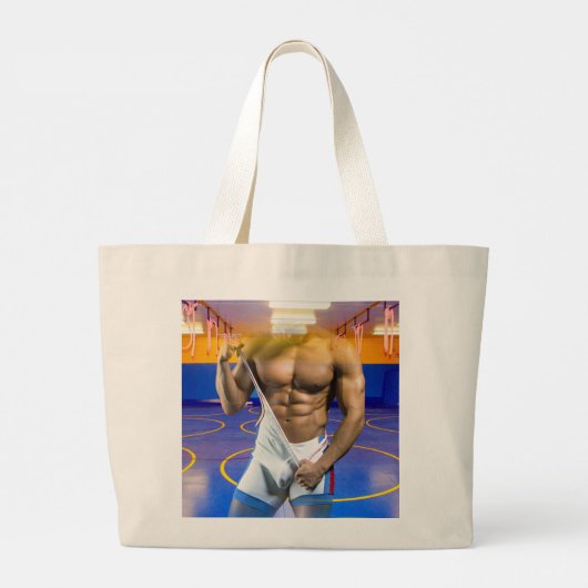 SlipperyJoe's gespierde man uitstulping six-pack s Grote Tote Bag (Achterkant)