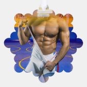 SlipperyJoe's gespierde man uitstulping six-pack s Ornament Kaart (Achterkant)