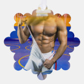 SlipperyJoe's gespierde man uitstulping six-pack s Ornament Kaart (Voorkant)