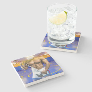 SlipperyJoe's gespierde man uitstulping six-pack s Stenen Onderzetter