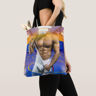 SlipperyJoe's gespierde man uitstulping six-pack s Tote Bag