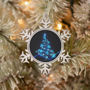 SlipperyJoe's gestileerde gloeiende kerstboom brig Tin Sneeuwvlok Ornament