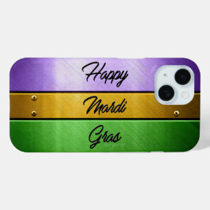 SlipperyJoe's gewaagde Mardi Gras-thema paars goud iPhone 15 Case