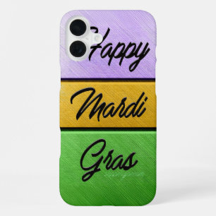 SlipperyJoe's gewaagde Mardi Gras-thema paars goud iPhone 16 Plus Hoesje