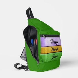 SlipperyJoe's gewaagde Mardi Gras-thema paars goud Sling Bag