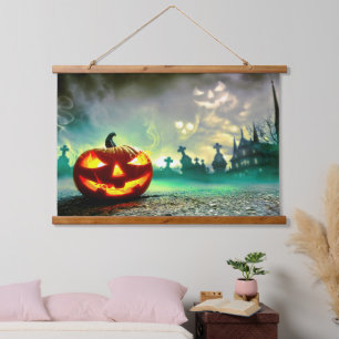 SlipperyJoe's gloeiende jack‑o'-lantern Halloween Hangend Wandkleed