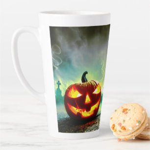 SlipperyJoe's gloeiende jack‑o'-lantern Halloween Latte Mok