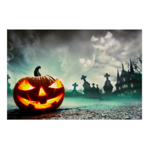 SlipperyJoe's gloeiende jack‑o'-lantern Halloween Perfect Poster