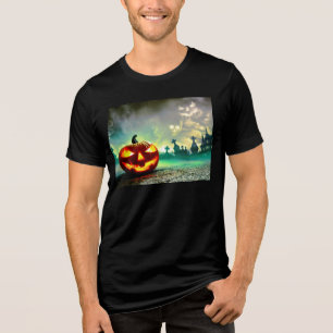 SlipperyJoe's gloeiende jack‑o'-lantern Halloween  Tri-Blend Shirt
