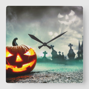 SlipperyJoe's gloeiende jack‑o'-lantern Halloween Vierkante Klok