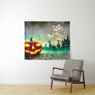 SlipperyJoe's gloeiende jack‑o'-lantern Halloween Wandkleed