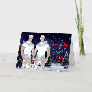 SlipperyJoe's gloeiende kerstbomen twee gespierde Folie Feestdagenkaart