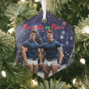 SlipperyJoe's gloeiende kerstbomen twee gespierde Glas Ornament
