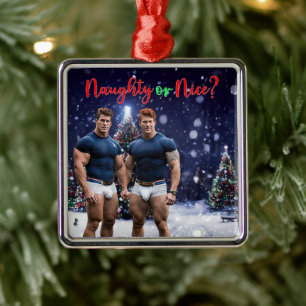 SlipperyJoe's gloeiende kerstbomen twee gespierde Metalen Ornament