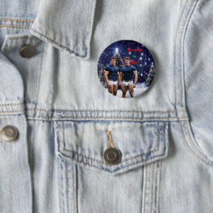 SlipperyJoe's gloeiende kerstbomen twee gespierde Ronde Button 5,7 Cm