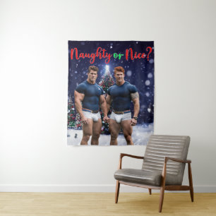 SlipperyJoe's gloeiende kerstbomen twee gespierde Wandkleed