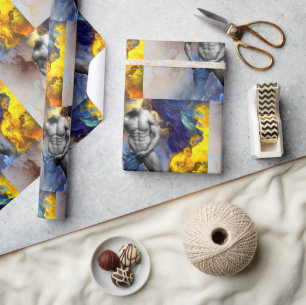 SlipperyJoe's grijswaarde gespierde mannenfiguur g Cadeaupapier