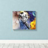 SlipperyJoe's grijswaarde gespierde mannenfiguur g Canvas Afdruk (Insitu (Houten vloer))