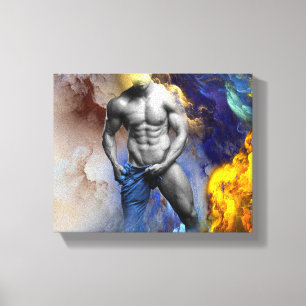 SlipperyJoe's grijswaarde gespierde mannenfiguur g Canvas Afdruk