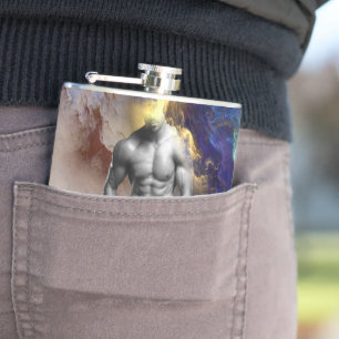 SlipperyJoe's grijswaarde gespierde mannenfiguur g Heupfles