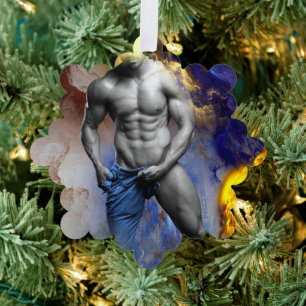 SlipperyJoe's grijswaarde gespierde mannenfiguur g Ornament Kaart