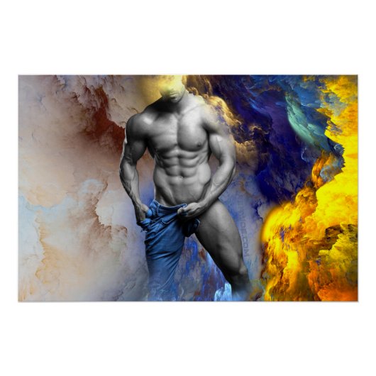 SlipperyJoe's grijswaarde gespierde mannenfiguur g Perfect Poster (Voorkant)