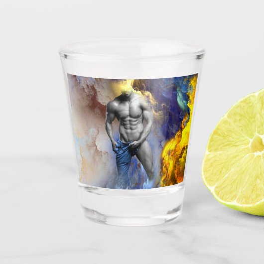 SlipperyJoe's grijswaarde gespierde mannenfiguur g Shot Glas (Voorkant)