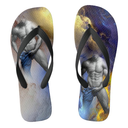 SlipperyJoe's grijswaarde gespierde mannenfiguur g Teenslippers (Voetbed)