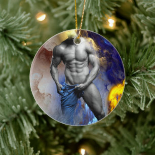 SlipperyJoe's grijswaarde gespierde mannenlichaam  Keramisch Ornament