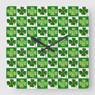 SlipperyJoe's groene vierbladige klaver Saint Patr Vierkante Klok