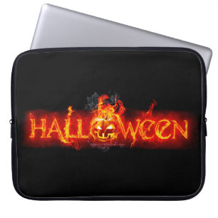 SlipperyJoe's Halloween enorm lettertype in vuur Laptop Sleeve