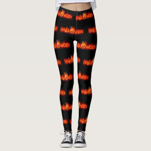 SlipperyJoe's Halloween enorm lettertype in vuur Leggings