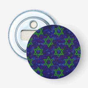 SlipperyJoe's Hanukka groene rijen Davidssterren c Button Flesopener