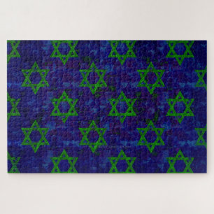 SlipperyJoe's Hanukka groene rijen Davidssterren c Legpuzzel