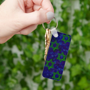 SlipperyJoe's Hanukkah groene rijen Davidssterren Sleutelhanger