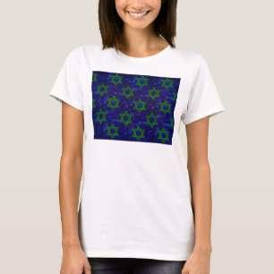 SlipperyJoe's Hanukkah groene rijen Davidssterren T-shirt