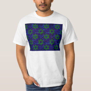 SlipperyJoe's Hanukkah groene rijen Davidssterren T-shirt
