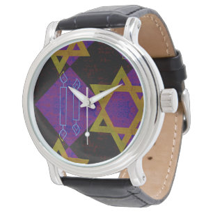 SlipperyJoe's Hanukkah-thema afbeelding goudgeel  Horloge